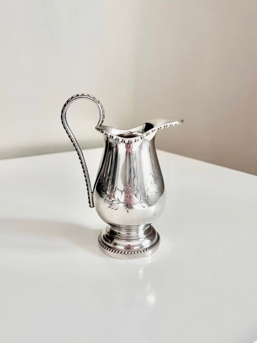 Vintage Small Silverplate Engraved Floral Creamer